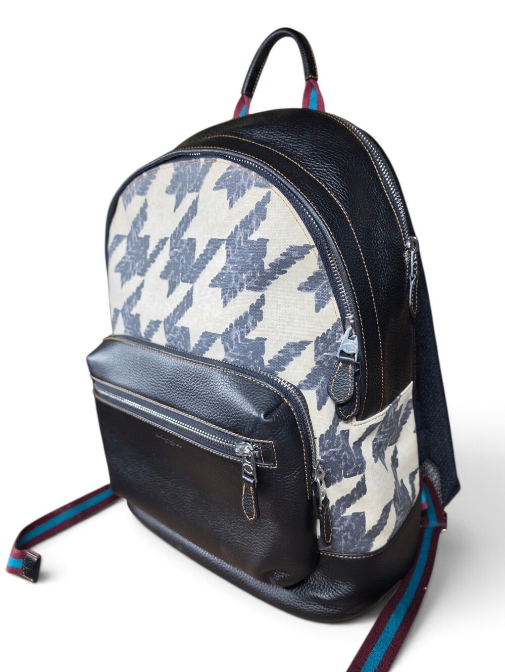 Coach West Houndstooth Print Backpack w/ Leather Trim CJ514 (Retail $550) - Picture 6 of 16